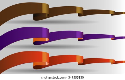 Illustrated long, shining, vector ribbon banners in three color. EPS 10