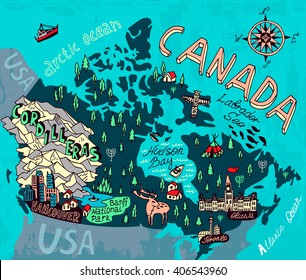Illustrated map of Canada. Travel. Cartography