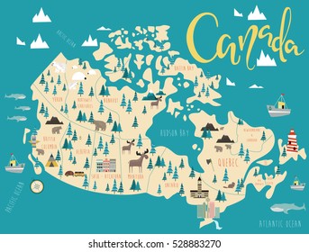 Illustrated map of Canada. Travel map. Vector illustration