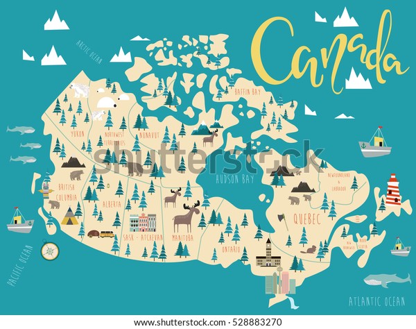 Illustrated Map Of Canada Travel Map Vector Illustration