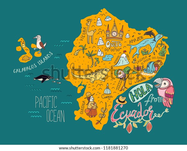 tourist map of ecuador Illustrated Map Ecuador Galapagos Islands Vector Stock Vector tourist map of ecuador