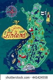 Illustrated map of Finland. Travels