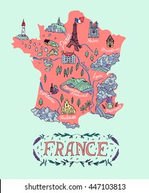 Illustrated Map of France. Travel