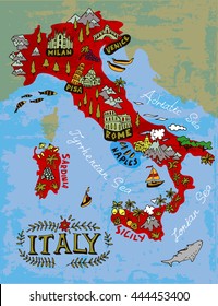 Illustrated Map of Italy. Travel