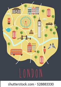 Illustrated map of London. Travel map. Vector illustration