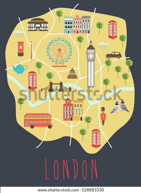 Illustrated Map London Travel Map Vector Stock Vector (Royalty Free ...