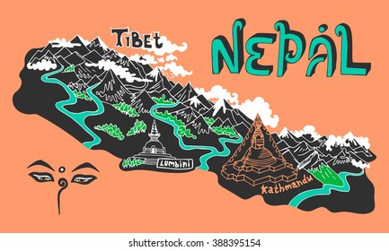 Illustrated Map Of Nepal