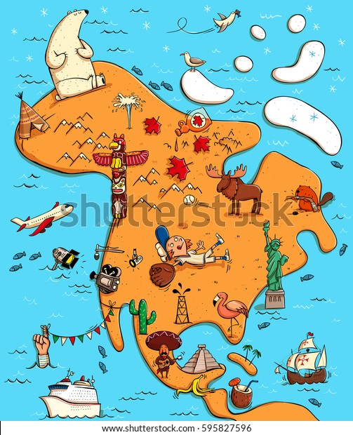 Illustrated Map North America Funny Typical Stock Vector (royalty Free 