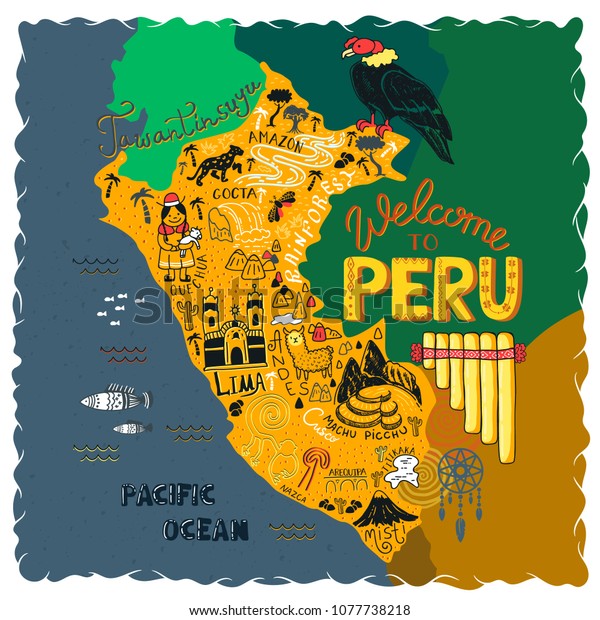 Illustrated Map Peru Vector Illustration All Stock Vector ...