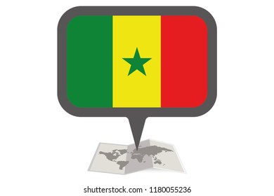 An Illustrated Map and Pointer with the Country Flag of  Senegal