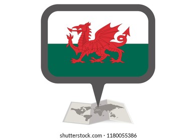 An Illustrated Map and Pointer with the Country Flag of  Wales