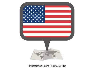 An Illustrated Map and Pointer with the Country Flag of  United States of America