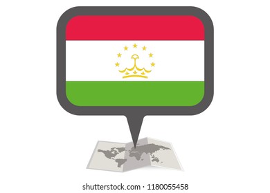 An Illustrated Map and Pointer with the Country Flag of  Tajikistan