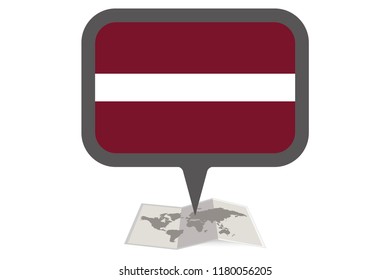 An Illustrated Map and Pointer with the Country Flag of  Latvia