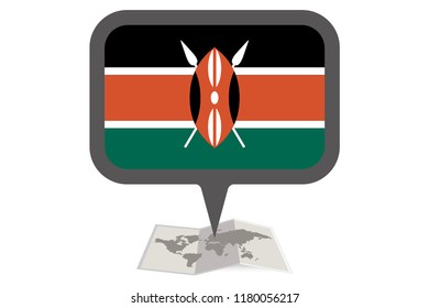 An Illustrated Map and Pointer with the Country Flag of  Kenya