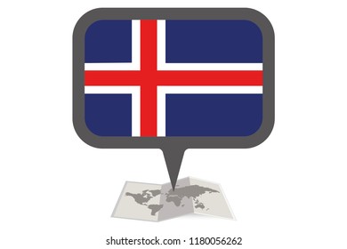 An Illustrated Map and Pointer with the Country Flag of  Iceland