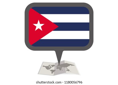 An Illustrated Map and Pointer with the Country Flag of  Cuba