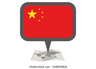 An Illustrated Map and Pointer with the Country Flag of  China