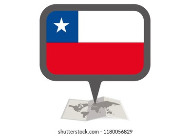 An Illustrated Map and Pointer with the Country Flag of  Chile
