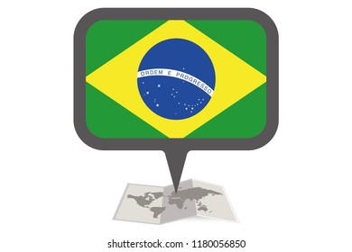An Illustrated Map and Pointer with the Country Flag of  Brazil