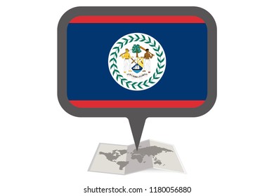 An Illustrated Map and Pointer with the Country Flag of  Belize