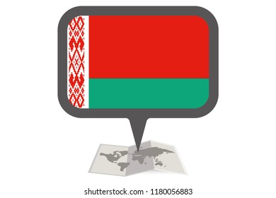 An Illustrated Map and Pointer with the Country Flag of  Belarus