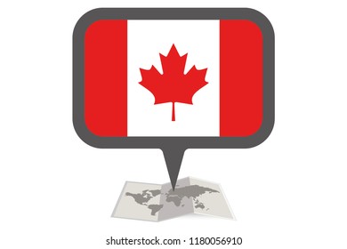An Illustrated Map and Pointer with the Country Flag of  Canada
