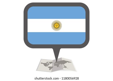 An Illustrated Map and Pointer with the Country Flag of  Argentina
