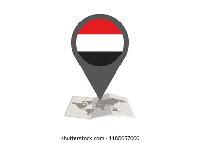 An Illustrated Map and Pointer with the Country Flag of  Yemen