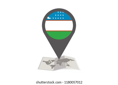 An Illustrated Map and Pointer with the Country Flag of  Uzbekistan