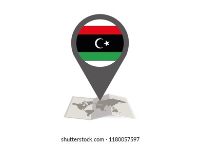 An Illustrated Map and Pointer with the Country Flag of  Libya