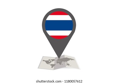 An Illustrated Map and Pointer with the Country Flag of  Thailand