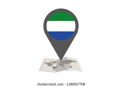 An Illustrated Map and Pointer with the Country Flag of  Sierra Leone