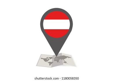 An Illustrated Map and Pointer with the Country Flag of  Austria