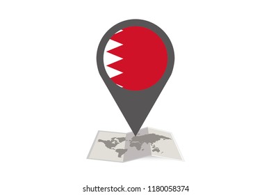 An Illustrated Map and Pointer with the Country Flag of  Bahrain