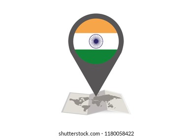 An Illustrated Map and Pointer with the Country Flag of  India