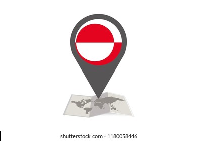 An Illustrated Map and Pointer with the Country Flag of  Greenland
