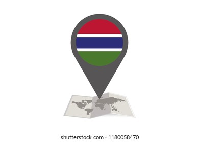 An Illustrated Map and Pointer with the Country Flag of  Gambia