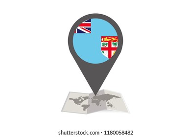 An Illustrated Map and Pointer with the Country Flag of  Fiji