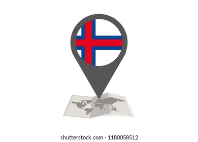 An Illustrated Map and Pointer with the Country Flag of  Faroe Islands
