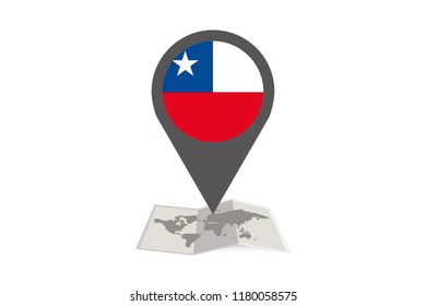 An Illustrated Map and Pointer with the Country Flag of  Chile