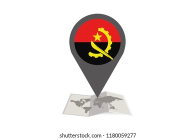 An Illustrated Map and Pointer with the Country Flag of  Angola