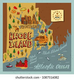 Illustrated map of Rhode Island. Travel and attractions