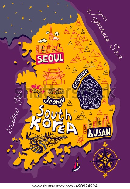 Illustrated Map South Korea Stock Vector (Royalty Free) 490924924