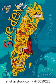 Illustrated map of Sweden