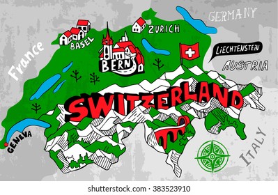 Illustrated map of Switzerland