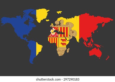 An Illustrated Map of the world with the flag of Andorra