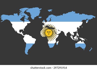 An Illustrated Map of the world with the flag of Argentina