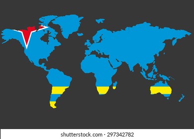 An Illustrated Map of the world with the flag of Aruba