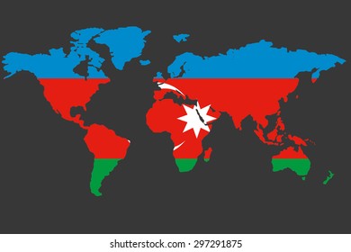 An Illustrated Map of the world with the flag of Azerbaijan